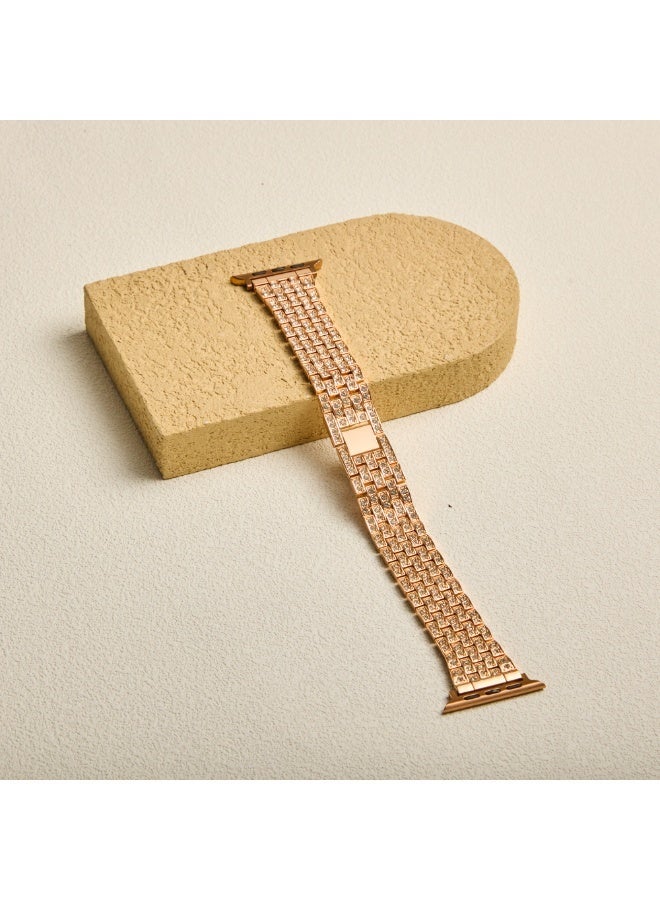 سوار فاخر لساعة آبل مزين بحجر الزركون، حزام من الفولاذ المقاوم للصدأ قابل للتعديل، متوافق مع مقاسات 42 مم و44 مم و45 مم و49 مم (السلسلة 1–9، SE، ألترا وألترا 2) — ذهبي وردي - Image 2